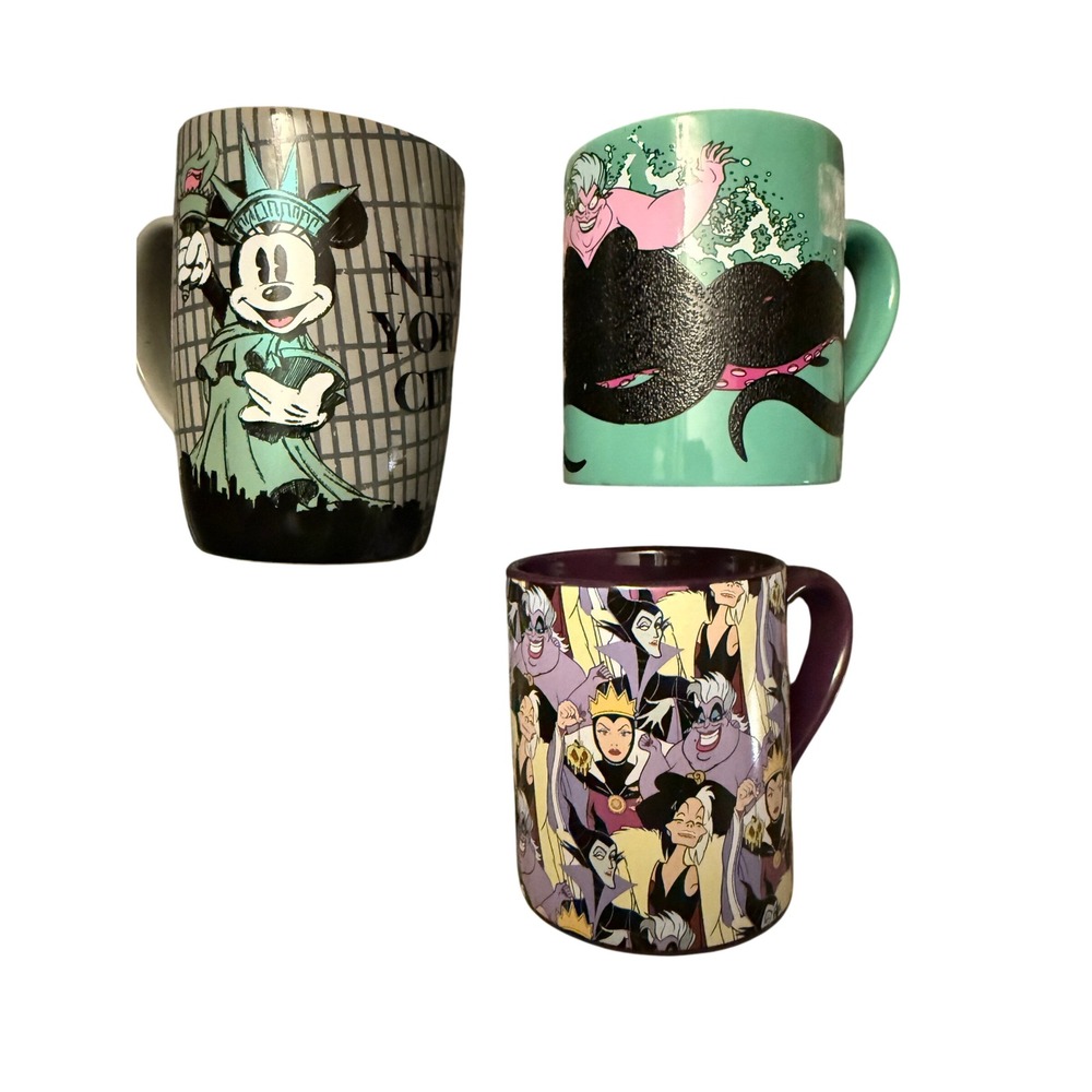 Disney Villains Mug Lot of 3 Ursula Evil Queen Maleficent Ceramic Coffee Cups
